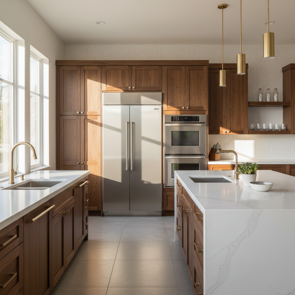 Upscale kitchen with integrated GE-style appliances